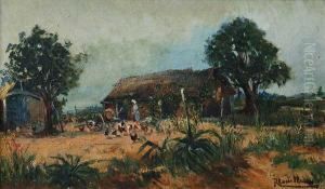 Campesina Alimentando Gallinas