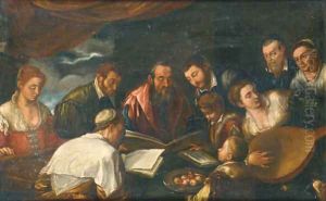 A musical company in an interior by Jacopo Bassano (Jacopo da Ponte)