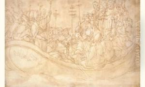 Un Pape Entoure D'eveques Et De Cardinaux Sur Une Barque by Bernardo Castello