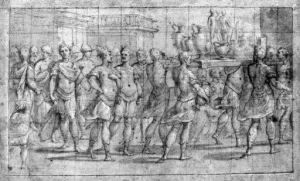 A Classical Procession With Dignitaries And Soldiers Carrying Alitter Of Trophies A Classical Procession With Dignitaries And Soldiers Carrying Alitter Of Trophies