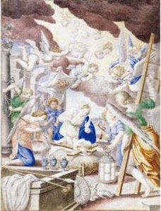 La Nascita Di Cristo Con L'allegoria Della Passione by Giovanni B. (Il Genvovese) Castello