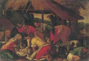The Adoration of the Shepherds 4 by Jacopo Bassano (Jacopo da Ponte)
