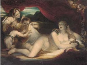 Venus Reclining On A Couch With Cherubs And A Nymph, A Satyrlooking On