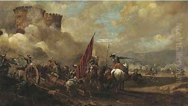 A cavalry and artillery battle before a fort - view 1