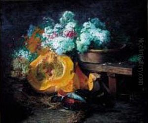 Grande Composition Au Potiron, Faisan Et Fleurs