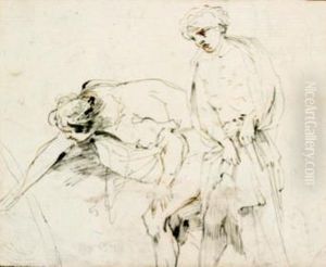 Studio Di Figure Al Verso Battesimo Di Cristo by Giovanni Francesco Castiglione