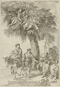 Die Flucht Nach Agypten. by Giovanni Benedetto Castiglione