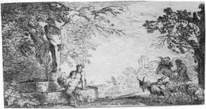 Ein Satyr Neben Einer Statue Des Priapus Sitzend by Giovanni Benedetto Castiglione