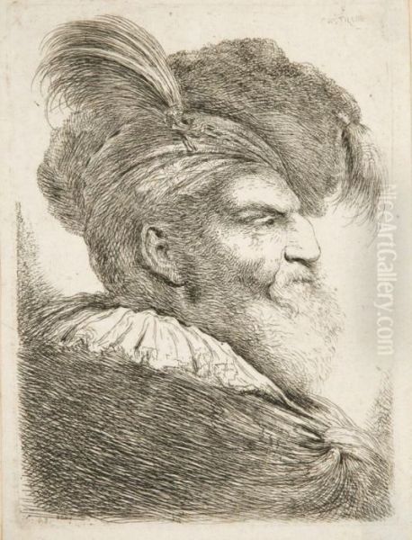 Tete De Vieillard Barbu De Profil Vers La Droite - view 1