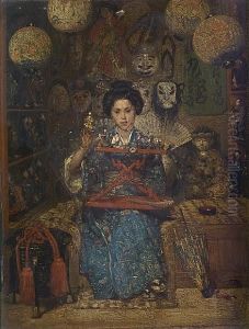 A Japanese Shopkeeper In Kimono by Edouard Castres