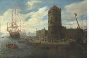 A Capriccio Of A Mediterranean Harbour With Elegant Figures