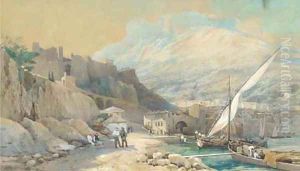 Loading xebecs in a Mediterranean port by Ainslie H. Bean