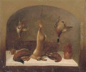 A kitchen still life within a feigned niche by Benjamin Blake