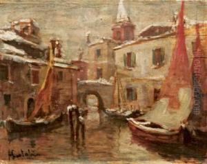 Canale A Chioggia Sotto La Neve