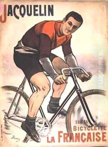 Poster advertising Edmond Jacquelin (1875-1928) on cycle 'La Francaise' by Burty