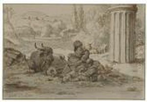 Hirtenfamilie In Romischer Ruinenlandschaft.