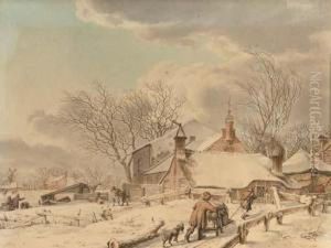 A Winter Landscape With Farmers Gathering Wood by Jacob Cats