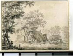 Landscape With A Traveller Resting By A Road, A Farmhouse Beyond