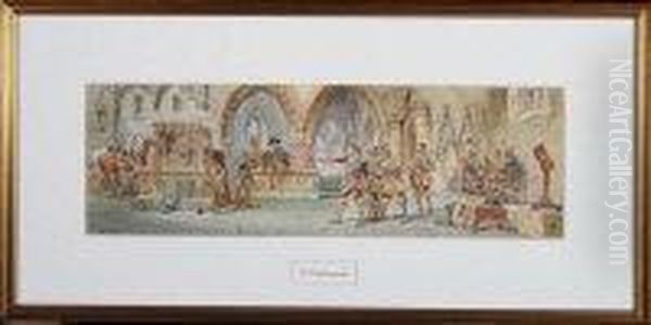 A Scene From The English Civil
War With A Group Of Roundheads Usinga Royalist Portrait For Target
Practice by Charles Cattermole