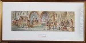 A Scene From The English Civil 
War With A Group Of Roundheads Usinga Royalist Portrait For Target 
Practice by Charles Cattermole