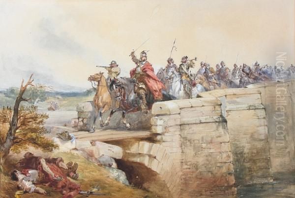 Cavalry Charging Across A Stone Bridge - view 1