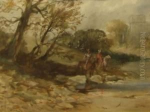 Wooded River Landscape With Knights On Horseback