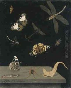 Scagolia panel with insects and a salamander by Hendrik Busch