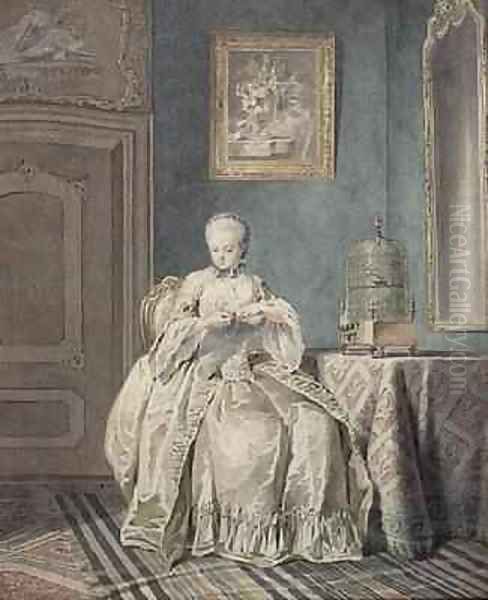 Young Girl Embroidering - view 1