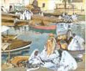 Scene Du Port D'alger . by Leon Cauvy