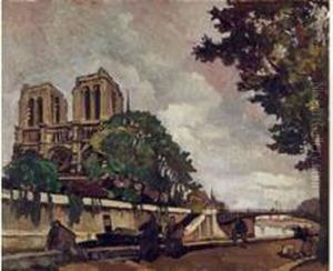 Notre Dame De Paris, Vue Des Quais. by Leon Cauvy