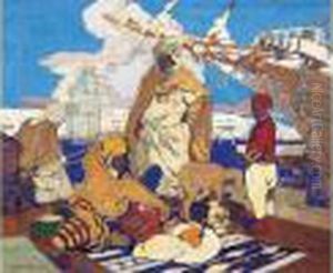 " Marchands Devant Alger ". by Leon Cauvy