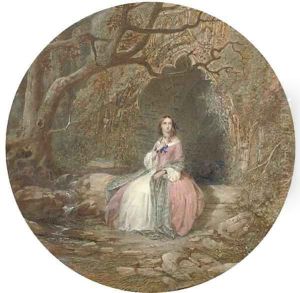 Portrait of a lady seated outside a grotto (illustrated)