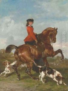 An Elegant young Lady out Hunting with Hounds by John Lewis Brown