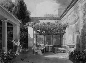 Figures resting in the courtyard of a Roman villa by Jules Frederic Bouchet