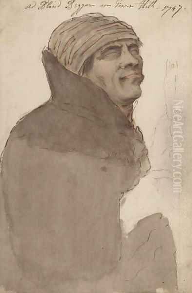 A blind beggar on Tower Hill - view 1