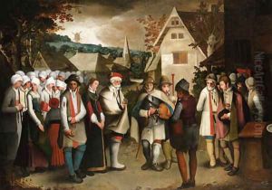 A wedding procession through a town