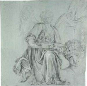 A Kneeling Angel Presenting A Salver, With Subsidiary Studies Of His Head And Drapery