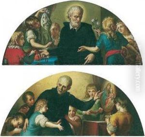 A Priest Holding A Rosary, Surrounded By Children