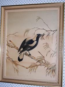 Magpie And Grasshopper On A Branch by Neville Henry Peniston Cayley