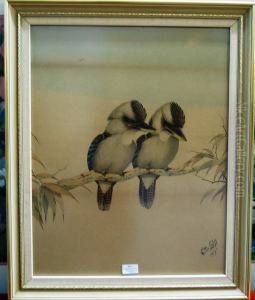 Two Kookaburra's On A Branch by Neville Henry Peniston Cayley