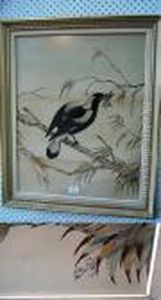 Magpie And Grasshopper On A Branch by Neville Henry Peniston Cayley