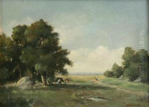 Landscape With Woman Strolling At The Fringe Of The Woods by Jean-Charles Cazin