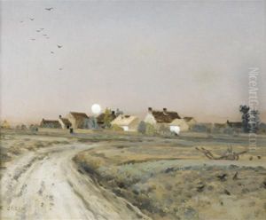 Village Au Clair De Lune by Jean-Charles Cazin