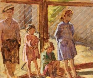 Bambini Nel Cortile by Adriano Cecchi