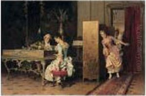 Signorina E Cavaliere (young Lady And Cavalier) by Adriano Cecchi