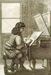 An artist copying onto an engraving plate by Abraham Bosse