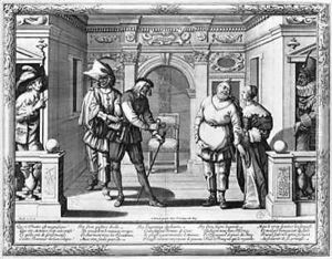 Comedians at the theatre of Hotel de Bourgogne by Abraham Bosse