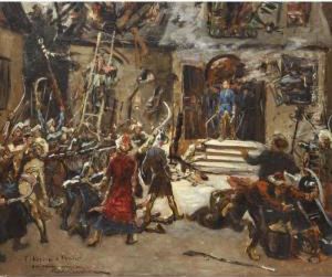 Carl Xii Of Sweden Brandishing His Sword At The Raging Turks by Gustaf Olaf Cederstrom
