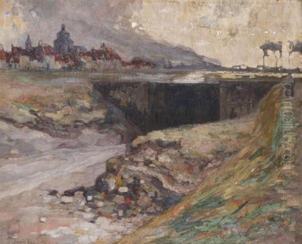 Bridge Over A River With View On The City Of Ieper - view 1