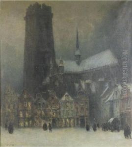 Mechlin City View In Winter With Saint Rombout Tower by Julien Celos